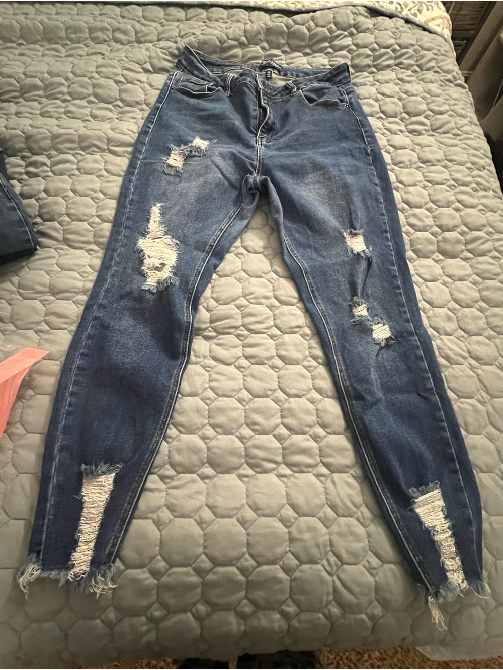 & Other Stories Distressed Dark Blue Skinny Jeans